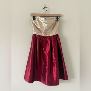 Hot & Delicious Strapless Gold and Red Mini Dress Size M
